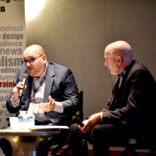 Keynote speaker Jason Rezaian talks about his ordeal as a prisoner in Iran with Bill Kole of Associated Press at the New England Newspaper Convention, 2019.